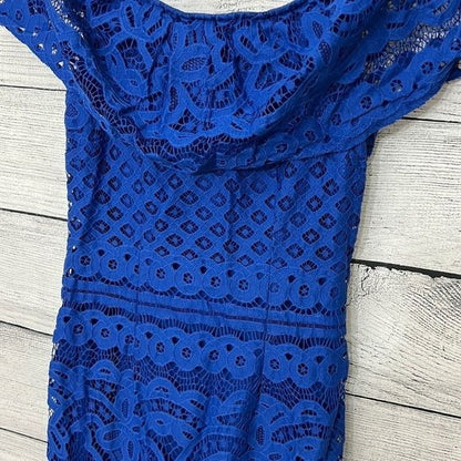 Sharagano Blue Off-Shoulder Cocktail Dress With Lace Design Size 4P