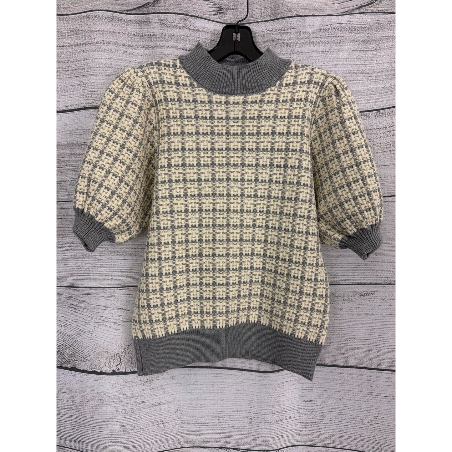 NWT THML Harper Houndstooth Puff Sleeve Sweater Size S