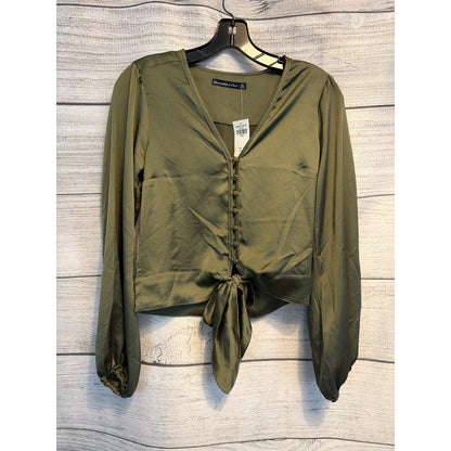 NWT Abercrombie & Fitch Olive Green Satin Tie Waist Blouse Size XS
