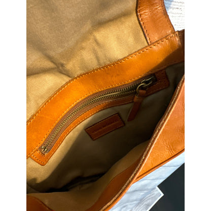 Club Monaco Brown Leather Crossbody Bag With Braided Detail & Zipper Pocket