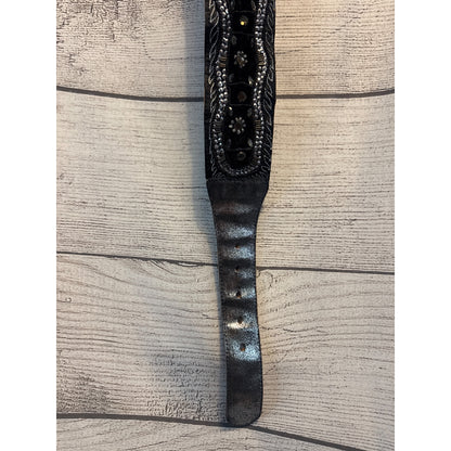 Handcrafted Beaded Black Western Style Belt With Silver Accents