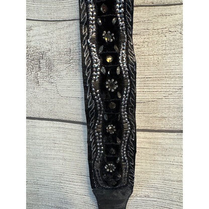 Handcrafted Beaded Black Western Style Belt With Silver Accents