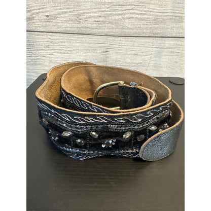 Handcrafted Beaded Black Western Style Belt With Silver Accents