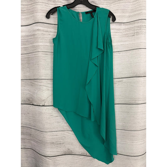 BCBGMAXAZRIA Turquoise Asymmetrical Sleeveless Ruffle Top Size XS