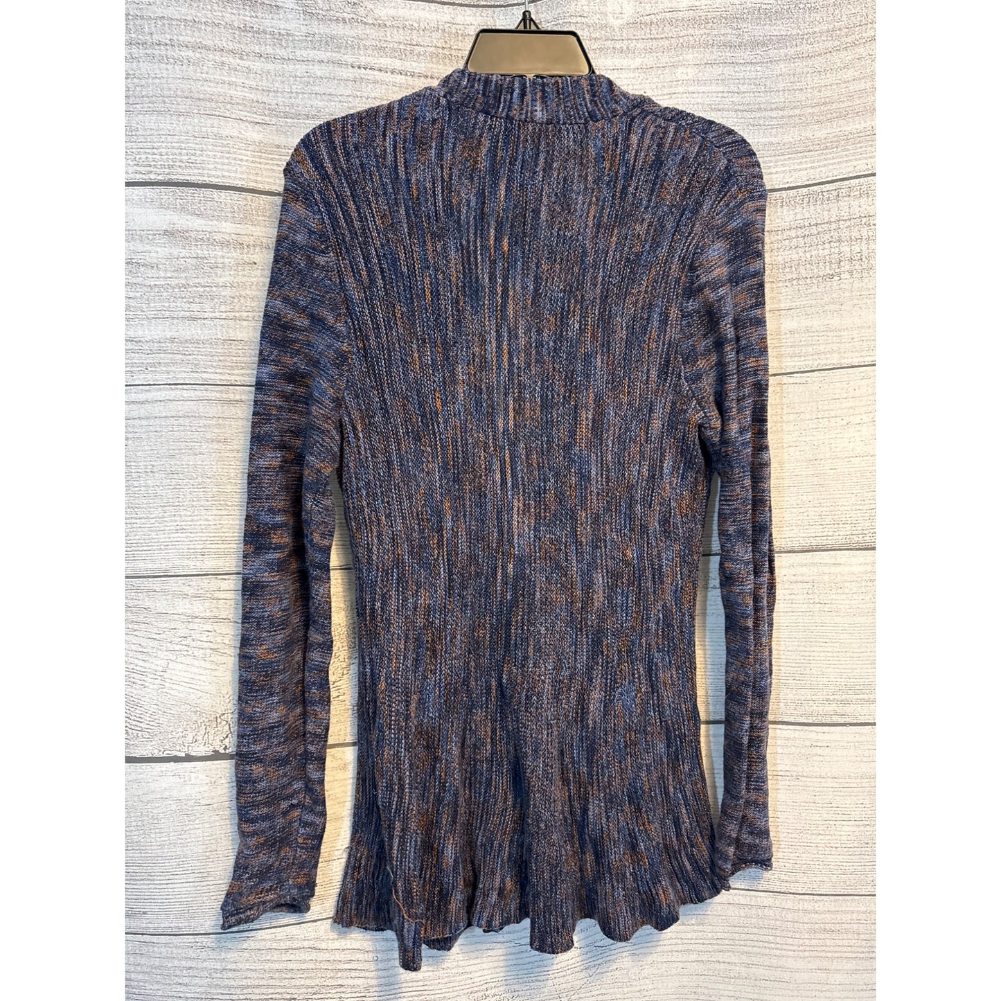 Nic+Zoe Heather Blue Ribbed Open Cardigan Sweater With Button Detail Size M