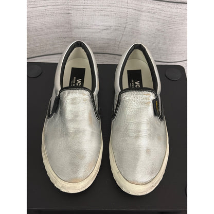 Golden Goose VCE Slip-On Sneakers Silver/Black Leather Size 38