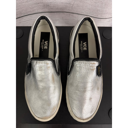 Golden Goose VCE Slip-On Sneakers Silver/Black Leather Size 38