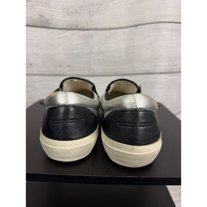 Golden Goose VCE Slip-On Sneakers Silver/Black Leather Size 38