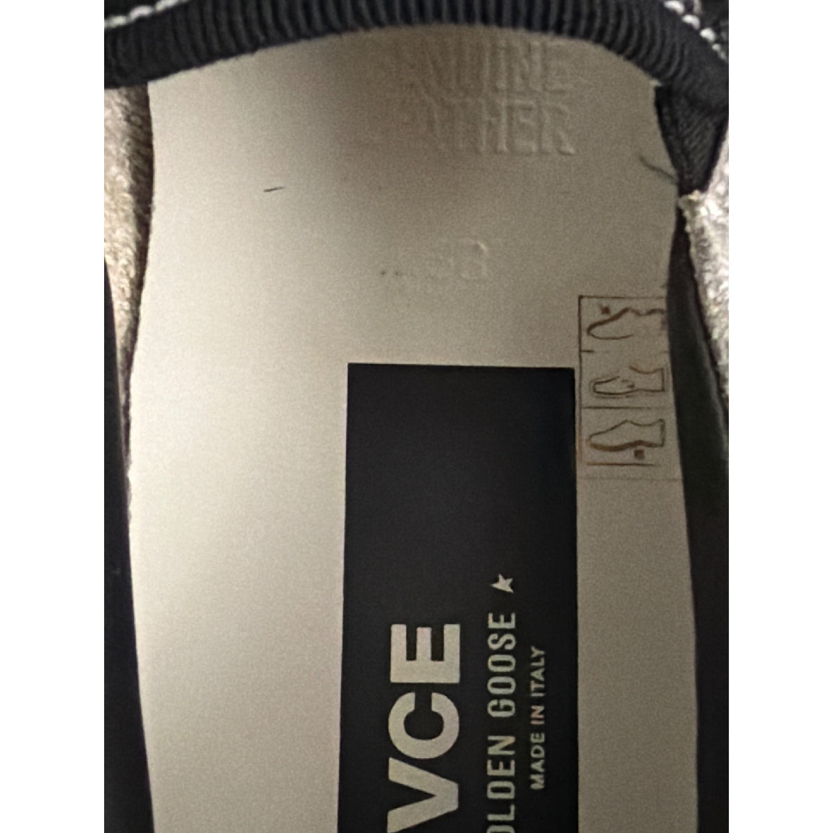 Golden Goose VCE Slip-On Sneakers Silver/Black Leather Size 38