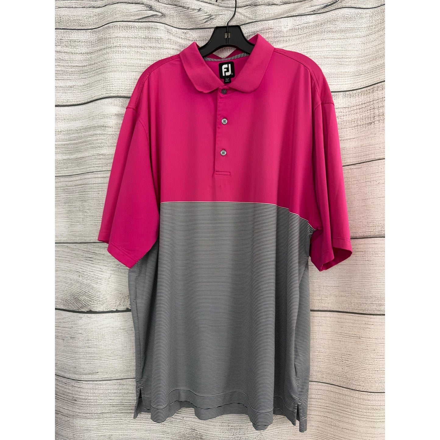 Mens FootJoy Pink & Gray Striped Polo Golf Shirt Size XXL