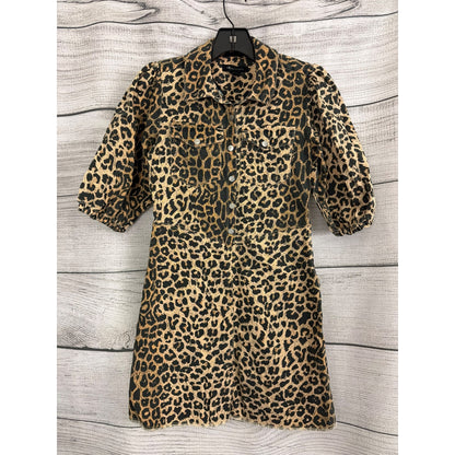 Kids SMallsaints Jackie Leopard Print Puff-Sleeve Denim Dress Size 12/13