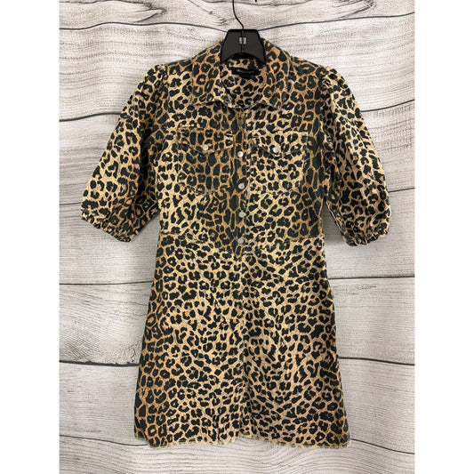 Kids SMallsaints Jackie Leopard Print Puff-Sleeve Denim Dress Size 12/13