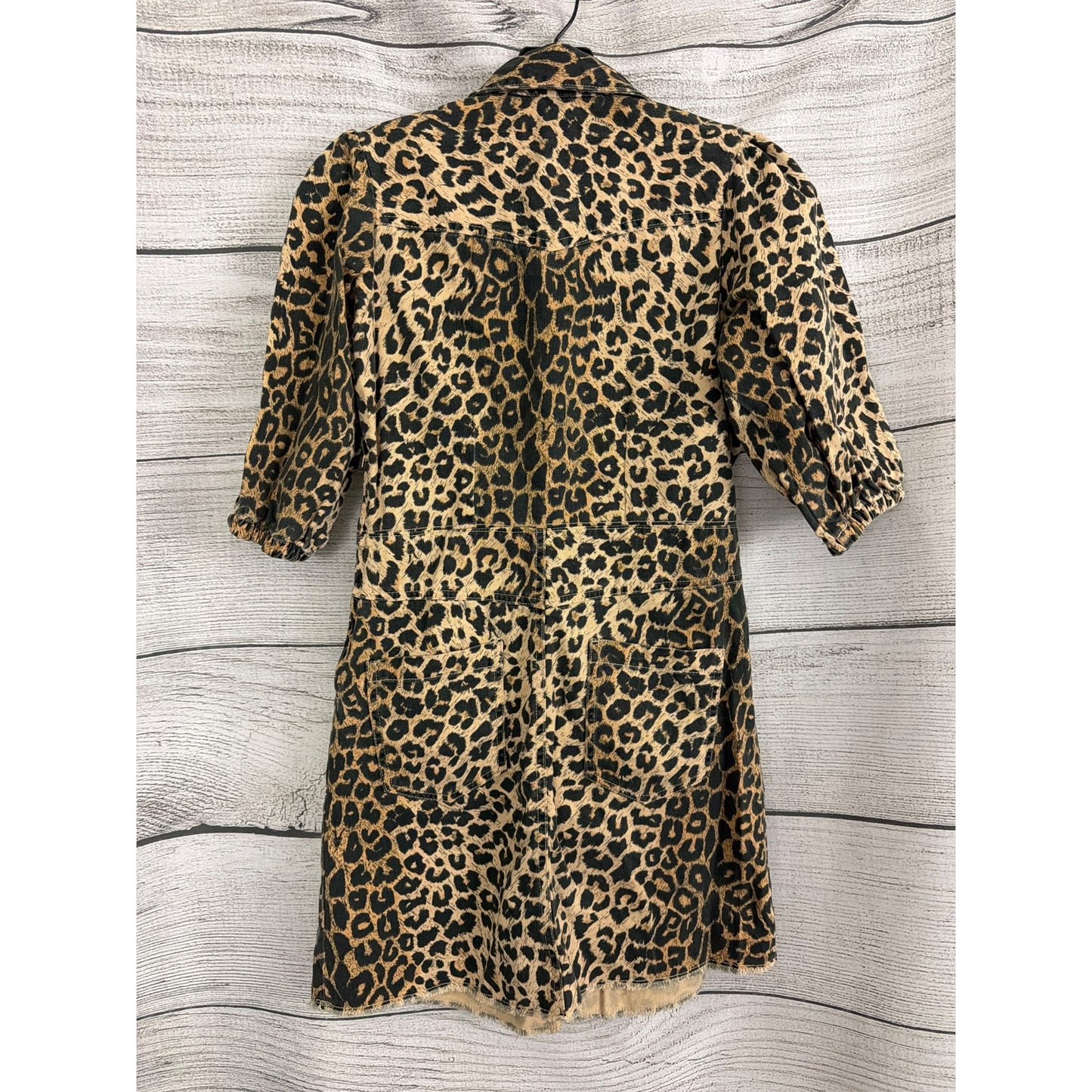 Kids SMallsaints Jackie Leopard Print Puff-Sleeve Denim Dress Size 12/13