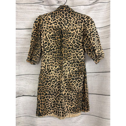 Kids SMallsaints Jackie Leopard Print Puff-Sleeve Denim Dress Size 12/13