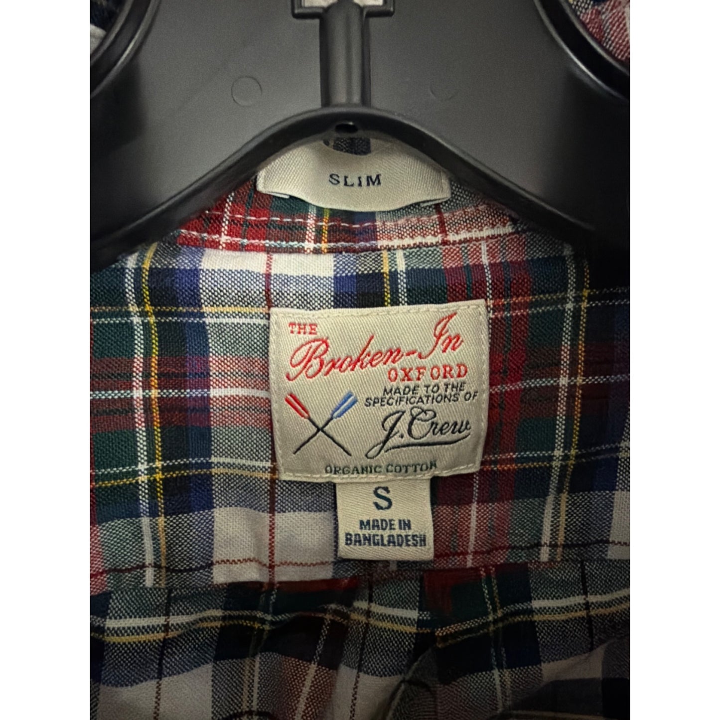Mens J. Crew Slim Fit Broken-In Oxford Plaid Organic Cotton Shirt Size S