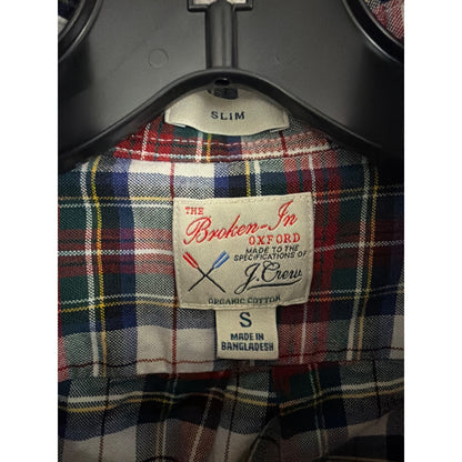 Mens J. Crew Slim Fit Broken-In Oxford Plaid Organic Cotton Shirt Size S