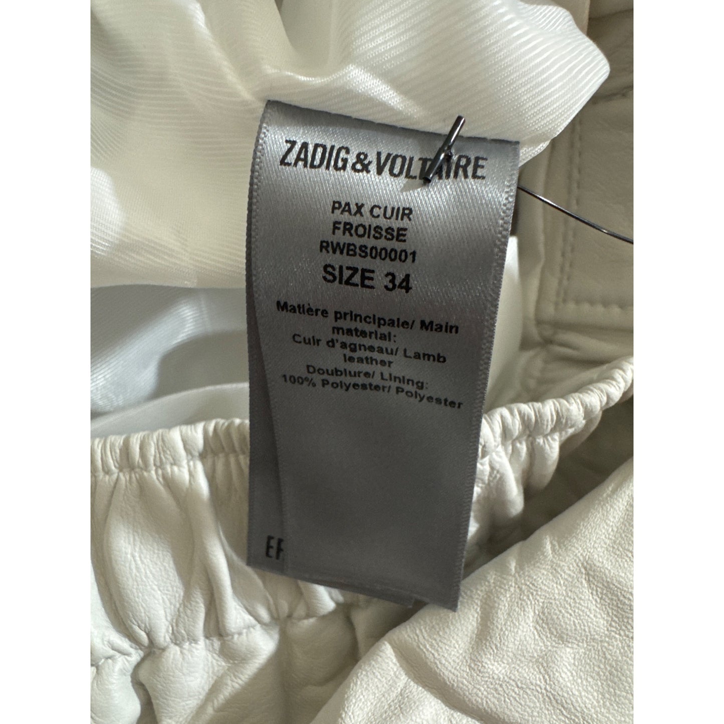 Zadig & Voltaire White Leather Shorts Size 34/XS