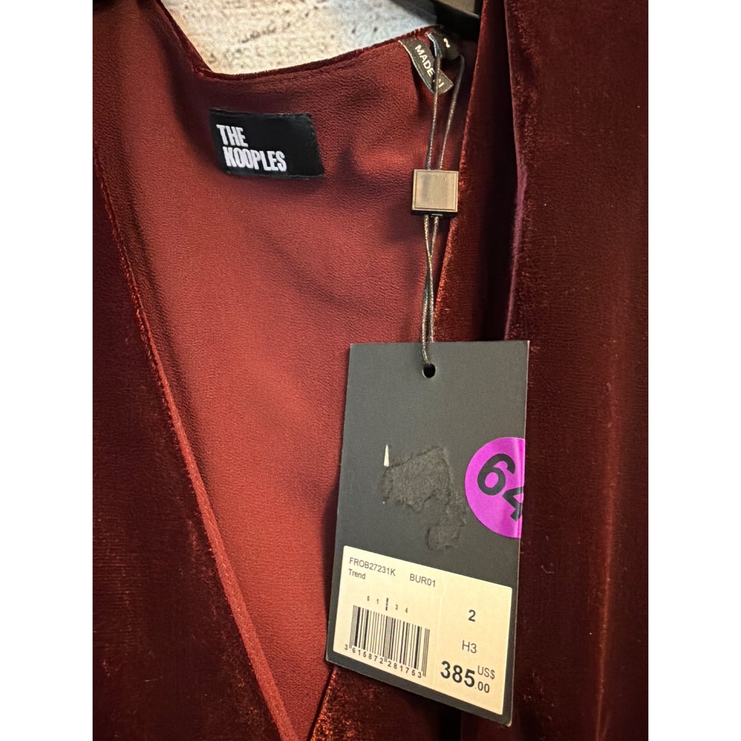 NWT The Kooples Velvet Faux Wrap Mini Dress Size 2