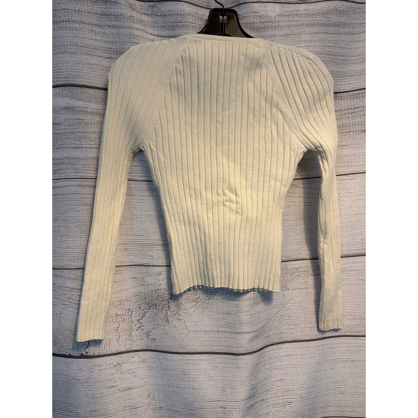 Zara Cream Ribbed V-Neck Long Sleeve Knit Sweater Size M