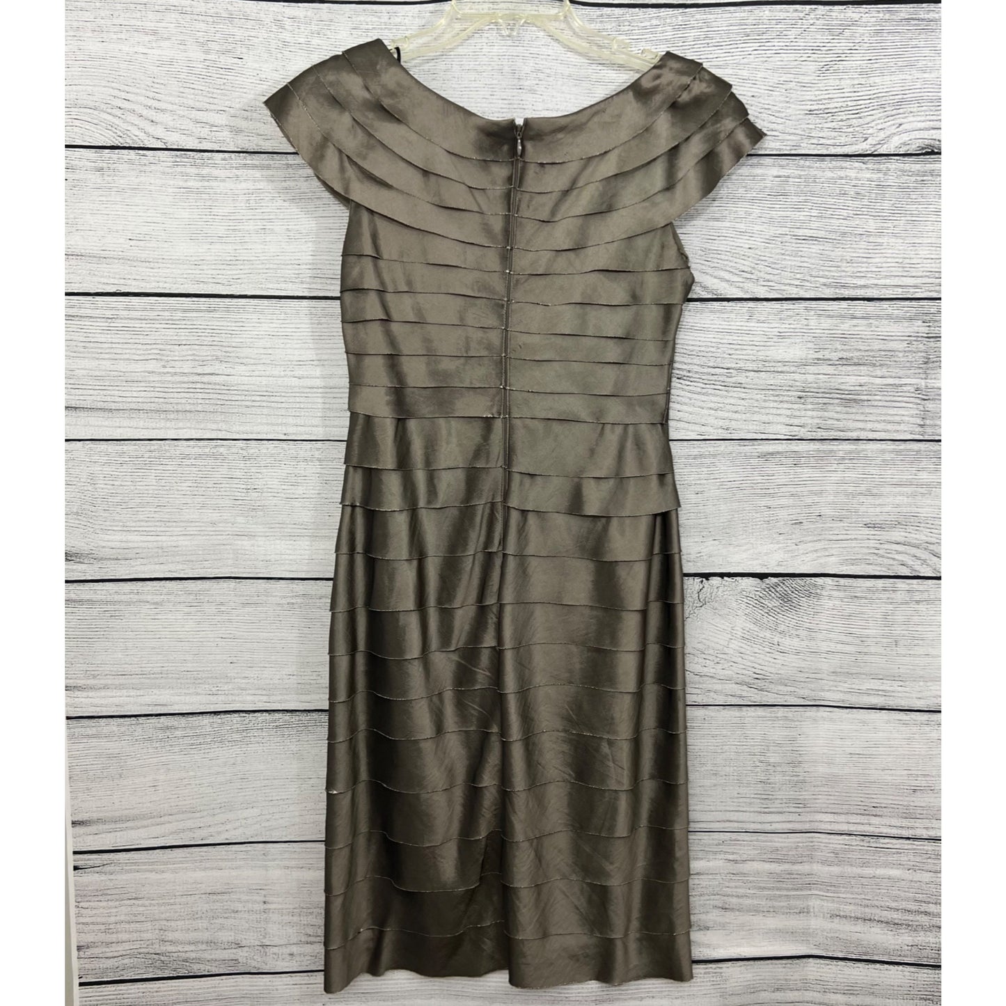 London Times Tiered Satin Sheath Dress With Flower Detail, Size 6