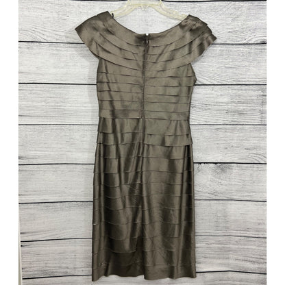 London Times Tiered Satin Sheath Dress With Flower Detail, Size 6
