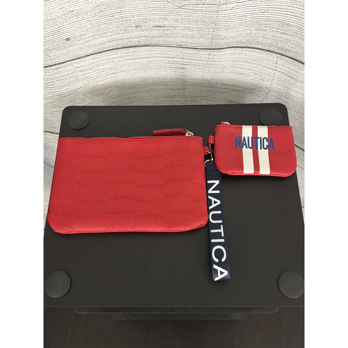 Nautica 2 Piece Red Wristlet & Coin Purse Set With Logo Strap