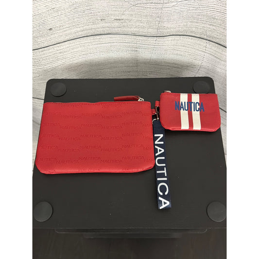 Nautica 2 Piece Red Wristlet & Coin Purse Set With Logo Strap