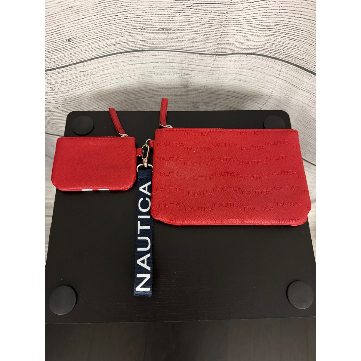 Nautica 2 Piece Red Wristlet & Coin Purse Set With Logo Strap