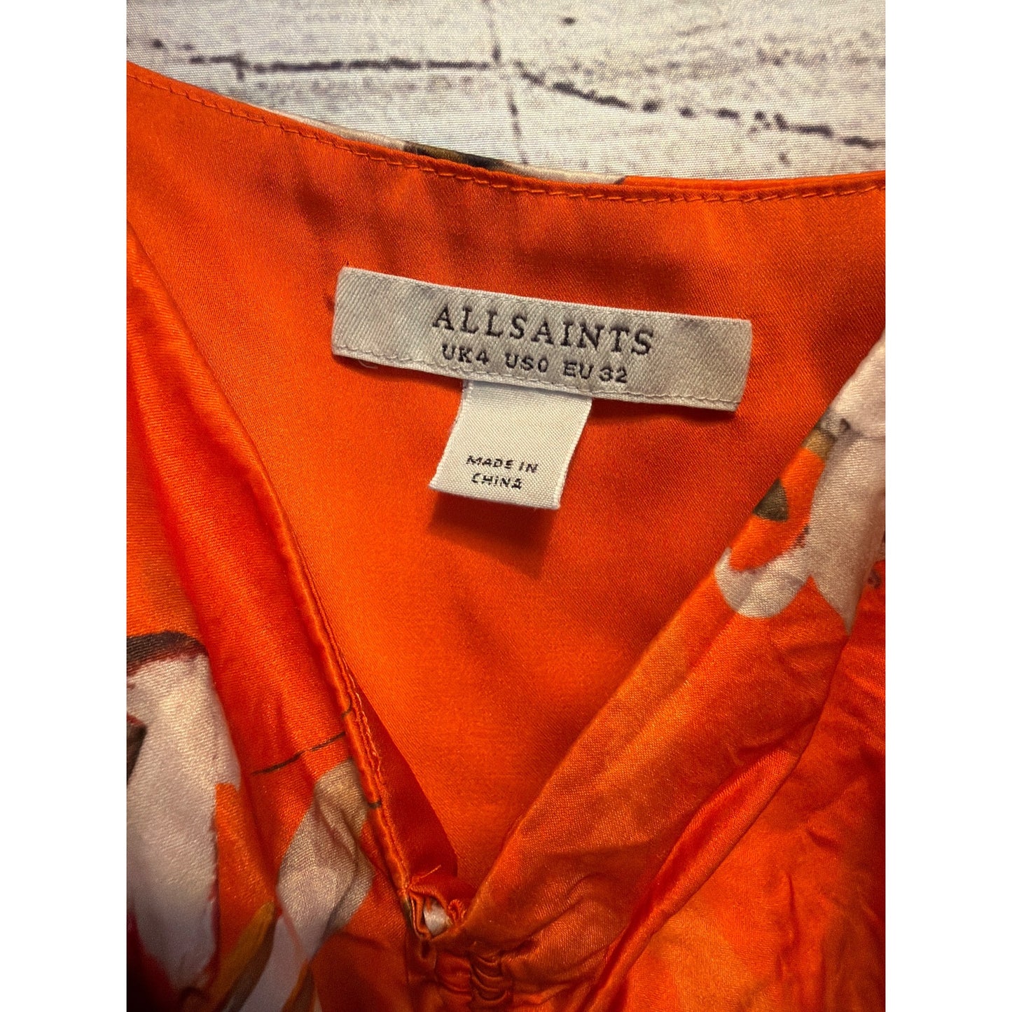 Allsaints Alexia Dorada Silk Blend Top in Flame Orange Size 0