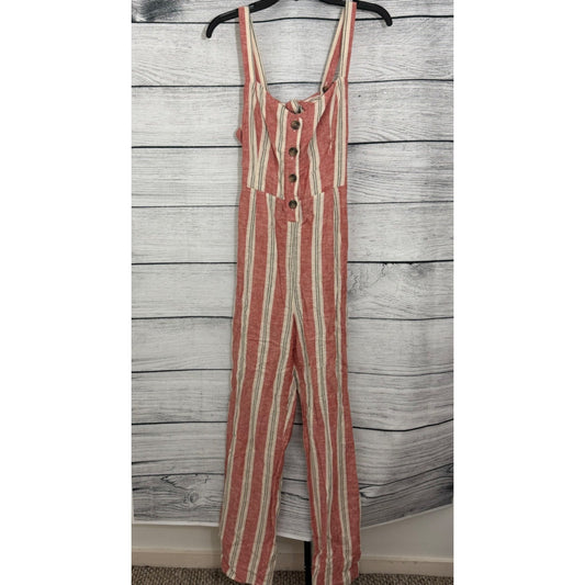 Romeo and Juliet Couture Striped Linen-Blend Jumpsuit Size M