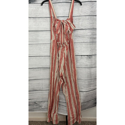 Romeo and Juliet Couture Striped Linen-Blend Jumpsuit Size M