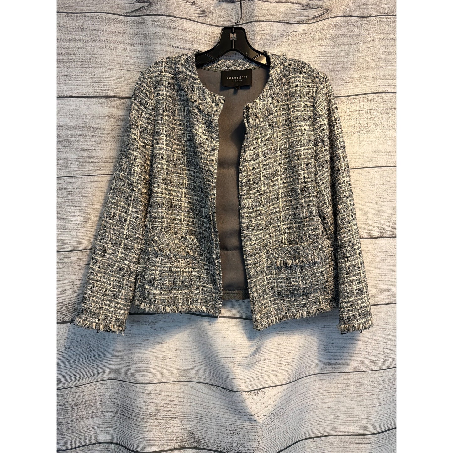 Lafayette 148 New York Tweed Jacket W/ Fringe Size M