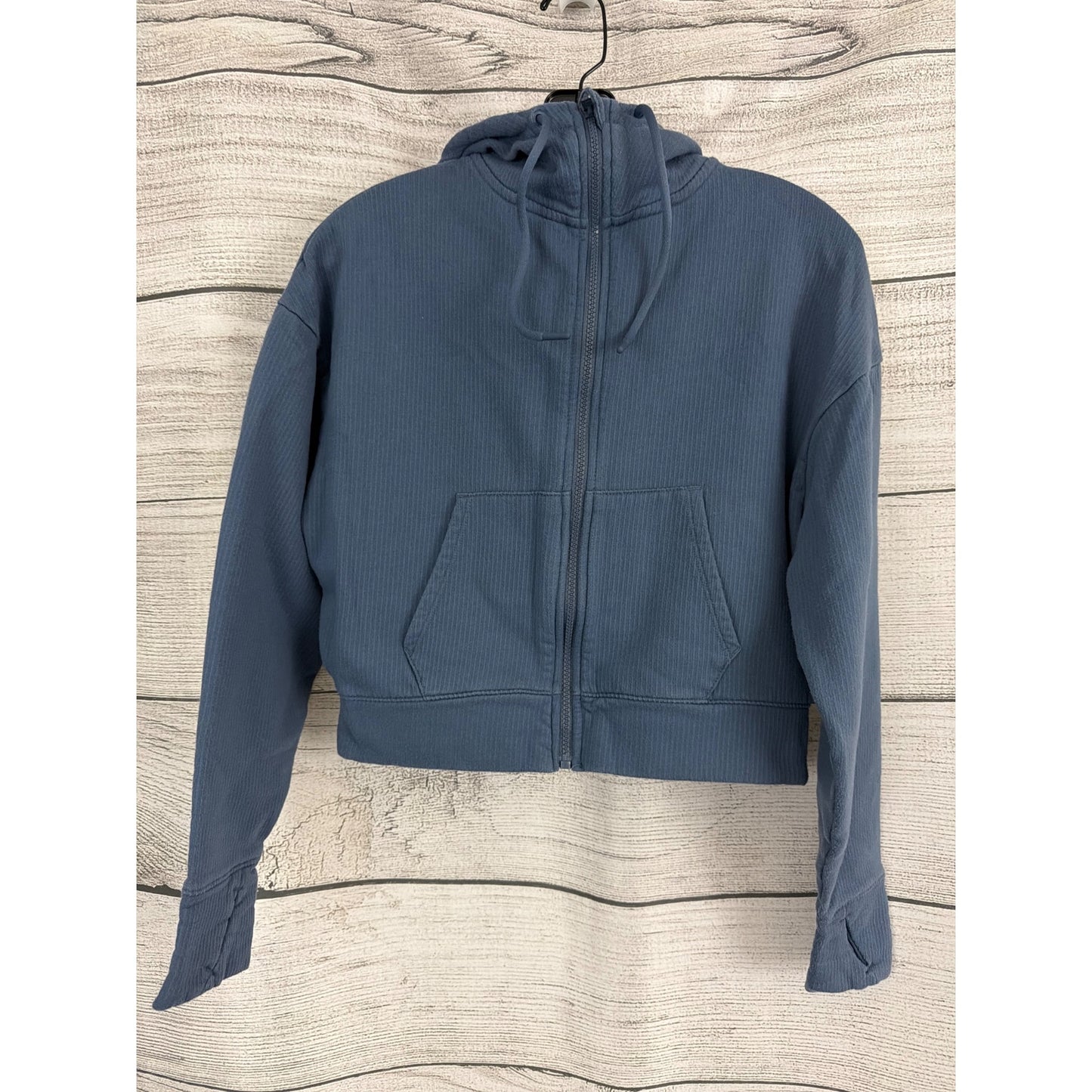 All In Motion Cropped Blue Ribbed Zip-Up Hoodie Size XS