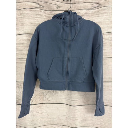 All In Motion Cropped Blue Ribbed Zip-Up Hoodie Size XS