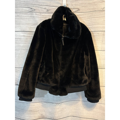 Generation Love Black Faux Fur Jacket With Zipper Closure & Ribbed Hem