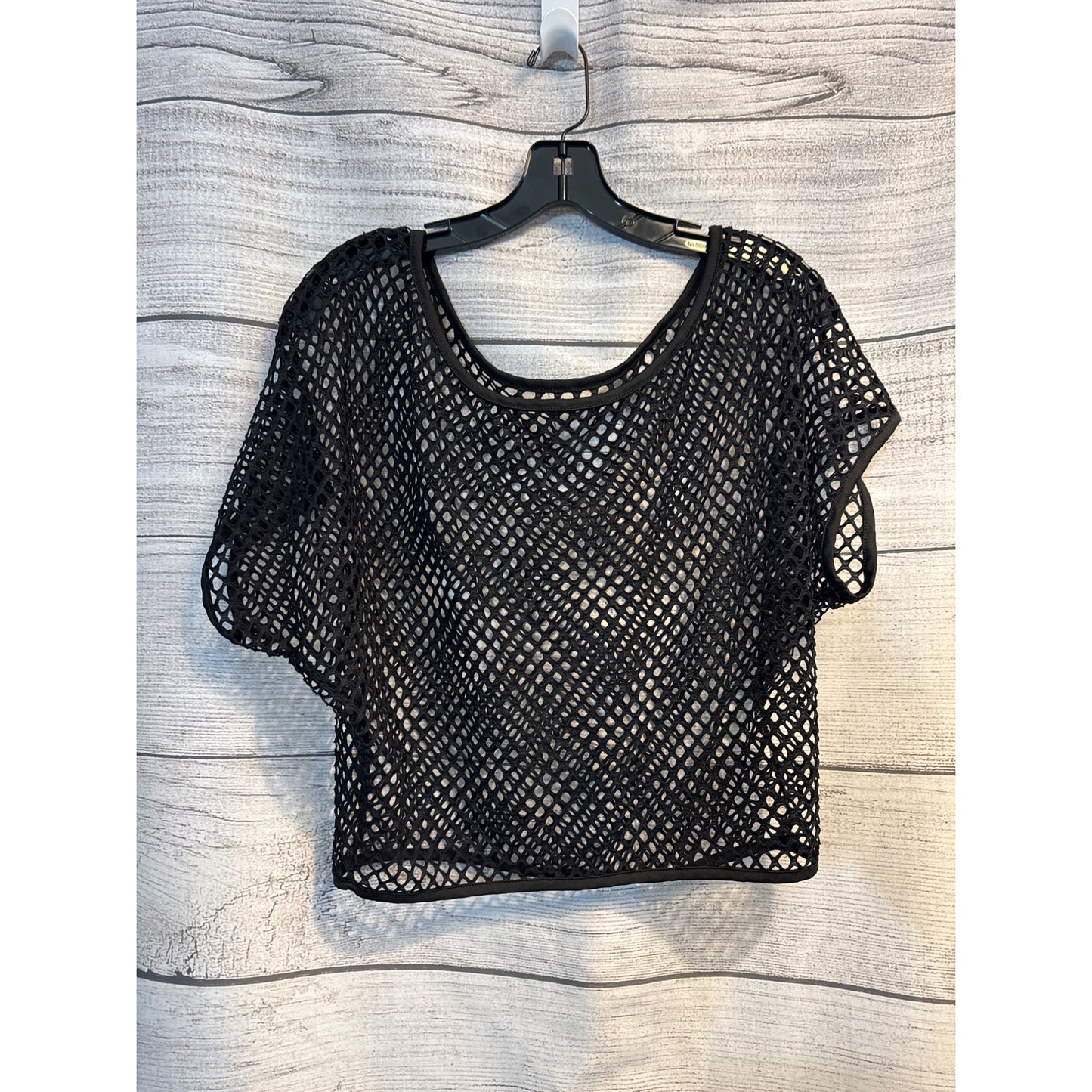 Black Open-Weave Mesh Short Sleeve Cropped Top OS