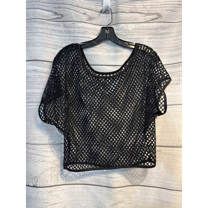 Black Open-Weave Mesh Short Sleeve Cropped Top OS