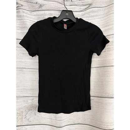 Mono B Black Ribbed Short Sleeve Crew Neck T-Shirt Size S
