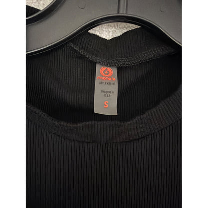 Mono B Black Ribbed Short Sleeve Crew Neck T-Shirt Size S