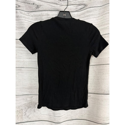 Mono B Black Ribbed Short Sleeve Crew Neck T-Shirt Size S