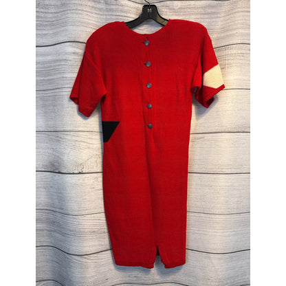 Vintage Steve Fabrikant Red Knit Dress & Cardigan Set Size Petite