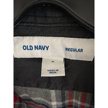 Men Old Navy Red Gray Plaid Button-Up Flannel Shirt Size M