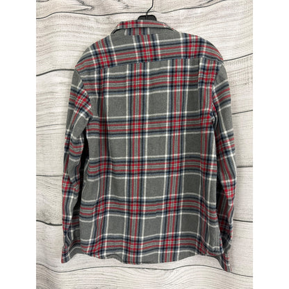 Men Old Navy Red Gray Plaid Button-Up Flannel Shirt Size M