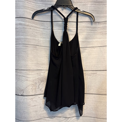 Elan Black Sleeveless Handkerchief Hem Tank Top With Braided Strap Detail - M