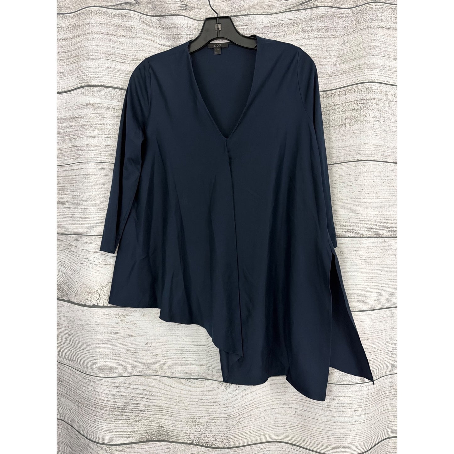 COS Navy Asymmetrical Long Sleeve Draped Top Blouse XS