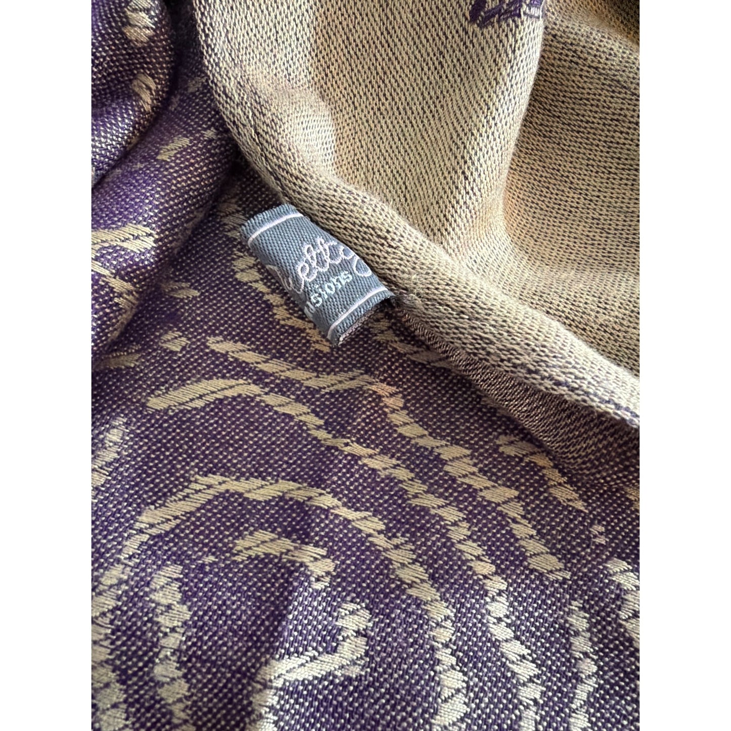 Pretty Persuasions Boho Style Wrap Scarf With Gold Swirl Pattern & Frayed Edges