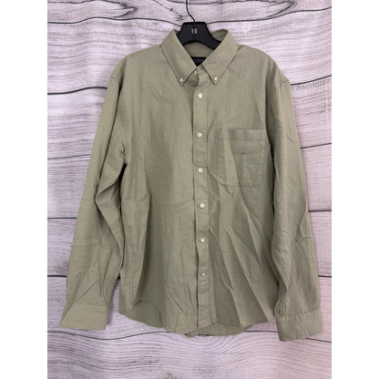 Mens Club Monaco Olive Herringbone Cotton Button-Down Shirt Size L