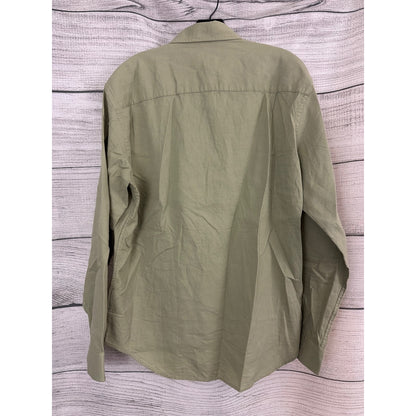 Mens Club Monaco Olive Herringbone Cotton Button-Down Shirt Size L