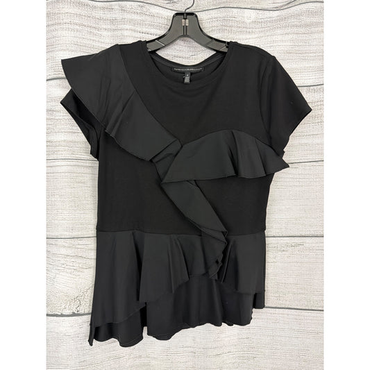 NWT White House Black Market Black Peplum Top With Ruffle Details Size M