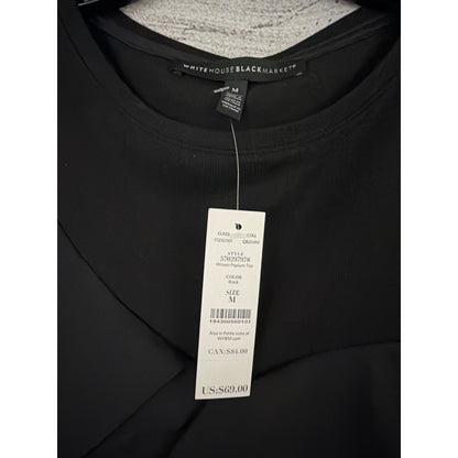 NWT White House Black Market Black Peplum Top With Ruffle Details Size M